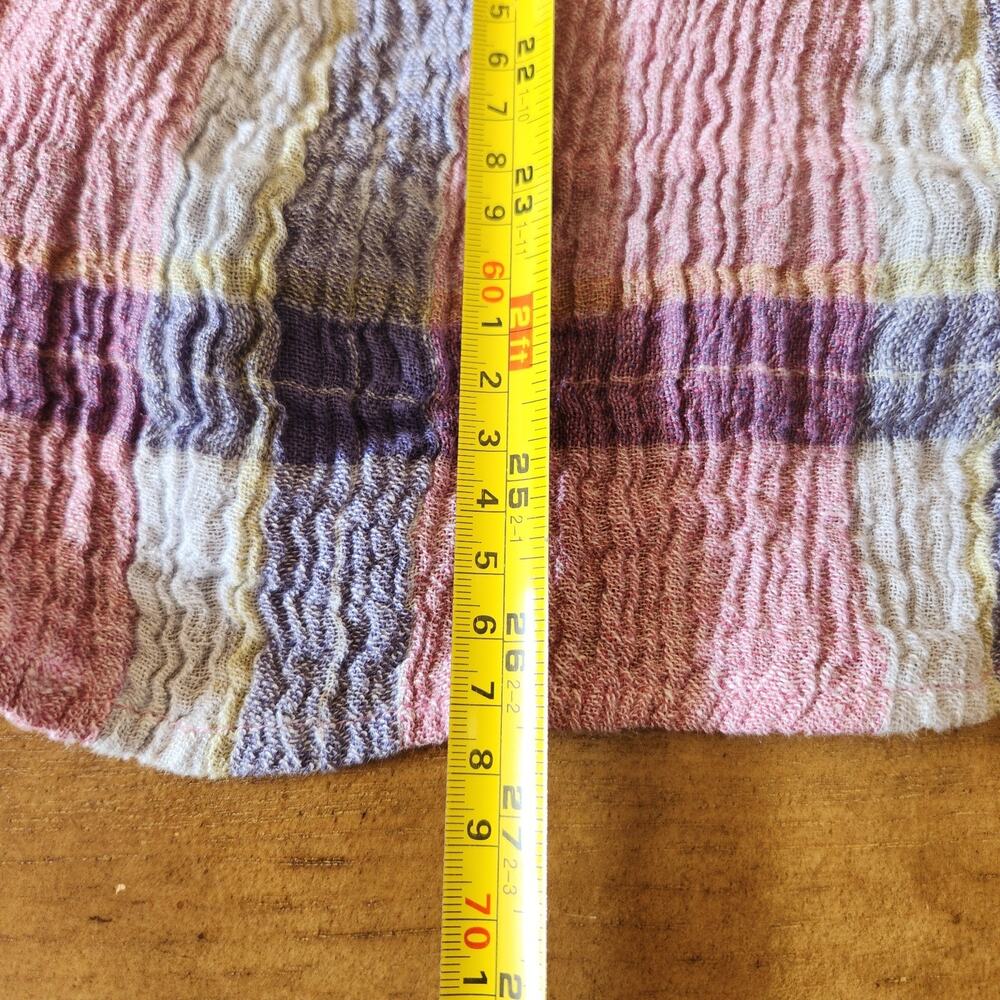 Habitat Top Womens L Pink Gray Plaid Crinkle Button Linen Blend Boho Chic Preppy - Picture 10 of 11